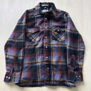 Vintage Windbreaker Flannel Mens Small Multicolor Plaid Button Up Long Sleeve